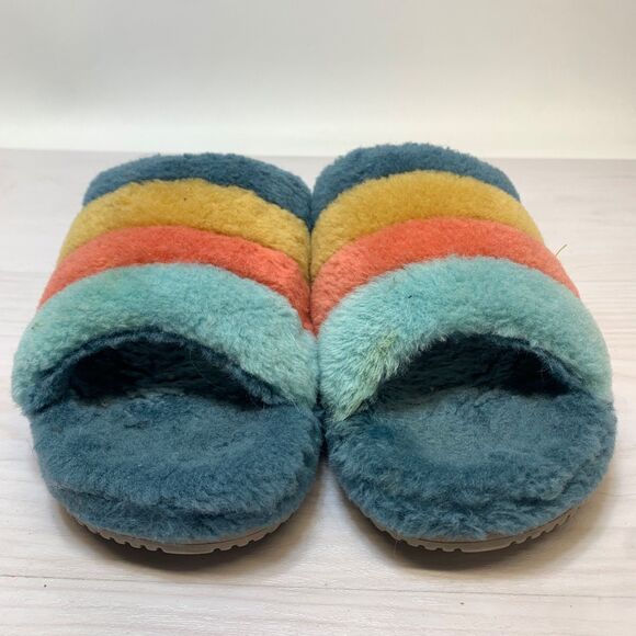 UGG Marina Wool Blend Fluff You Orange Yellow Blue Plush Slip-on Slippers Men\'s